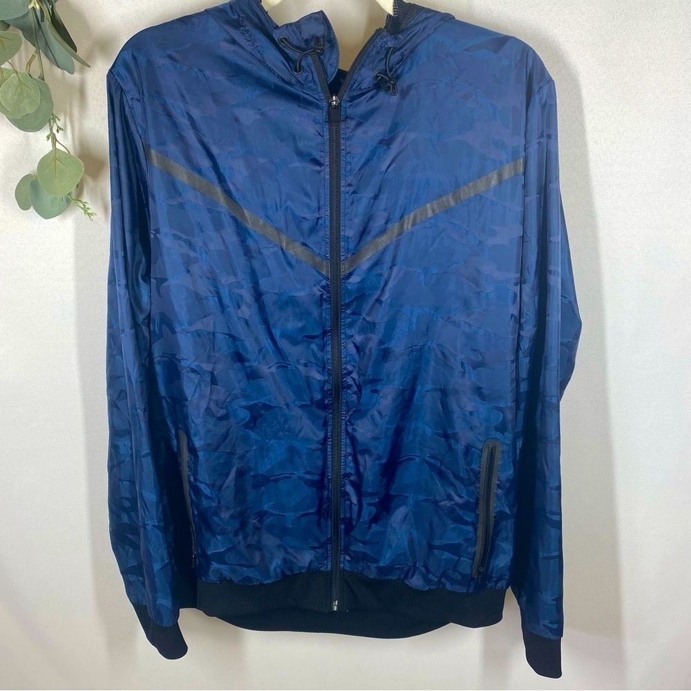 Ideology | Men's Windbreaker Jacket Lightweight Navy Blue Black Camo Size Medium